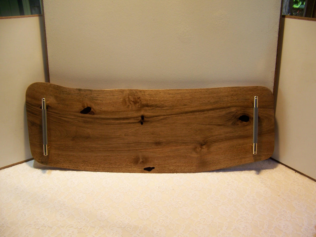 Live Edge Walnut Charcuterie Board with Brass/Grey Knurled Handles.