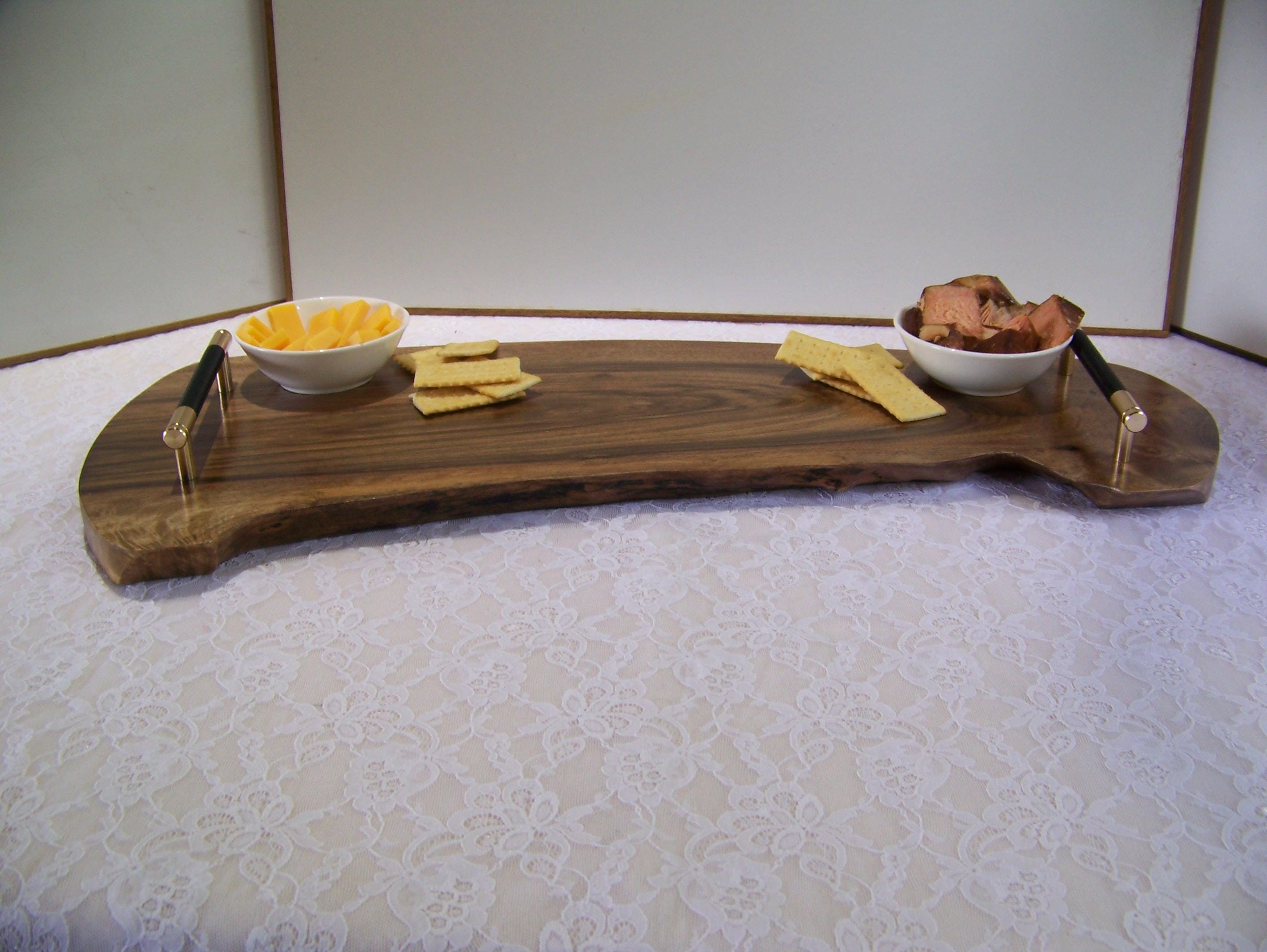 Live Edge Walnut Charcuterie Board with Brass/Black Knurled Handles