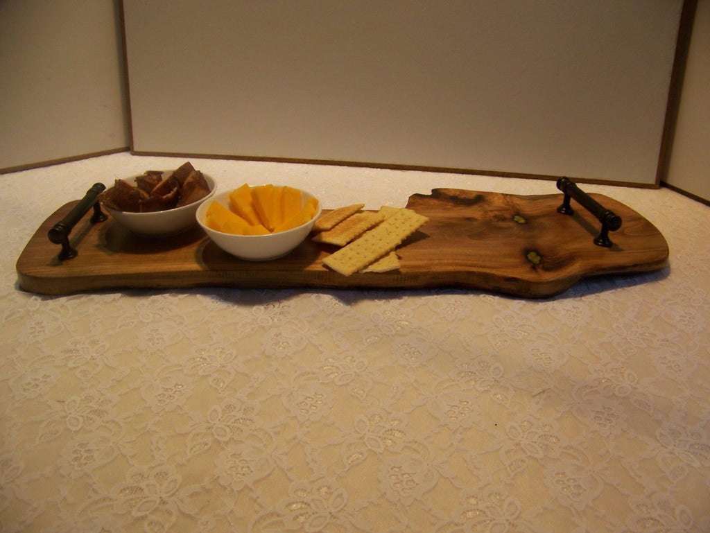 Live Edge Walnut Charcuterie Board with black handles