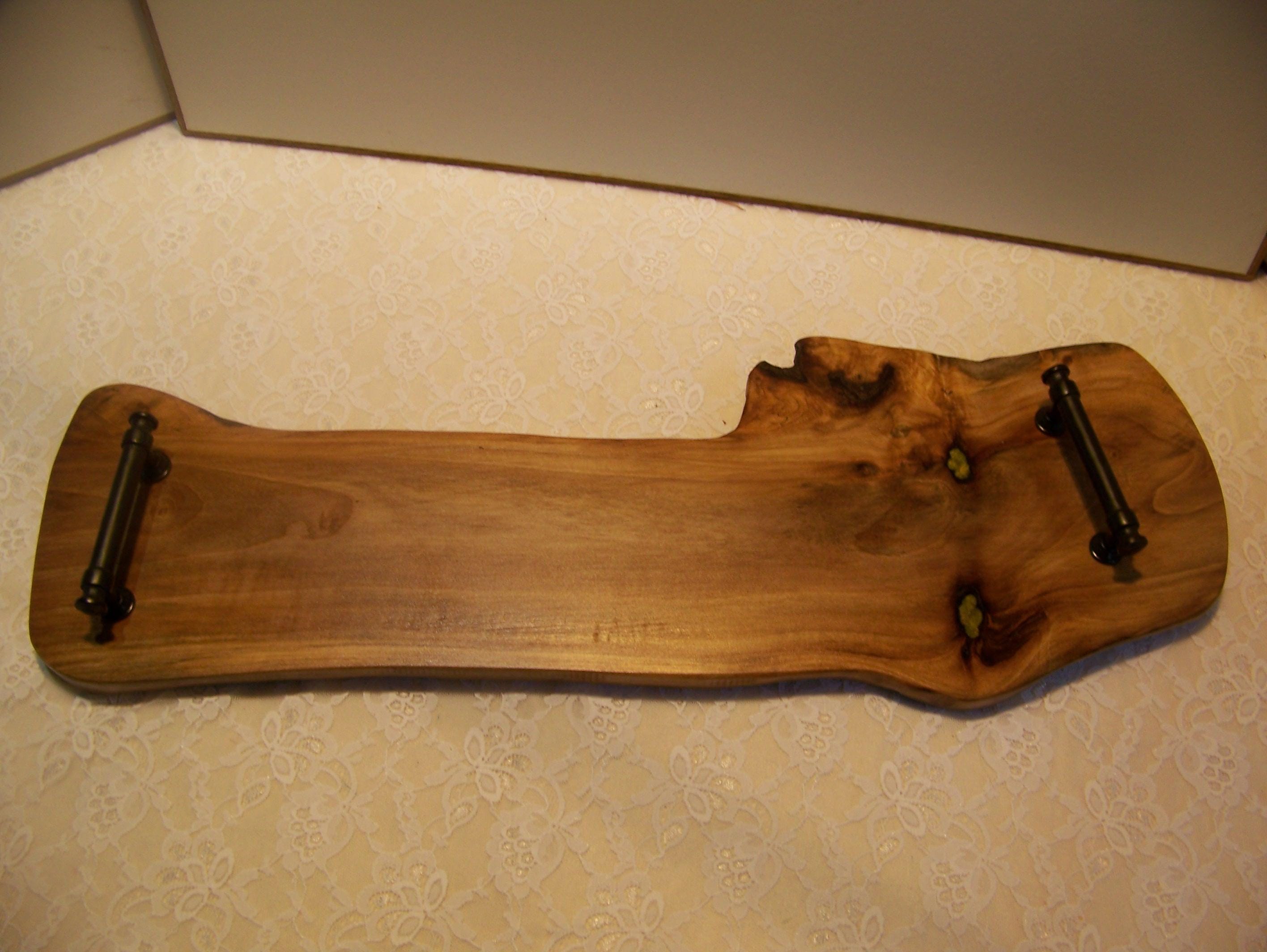 Live Edge Walnut Charcuterie Board with black handles