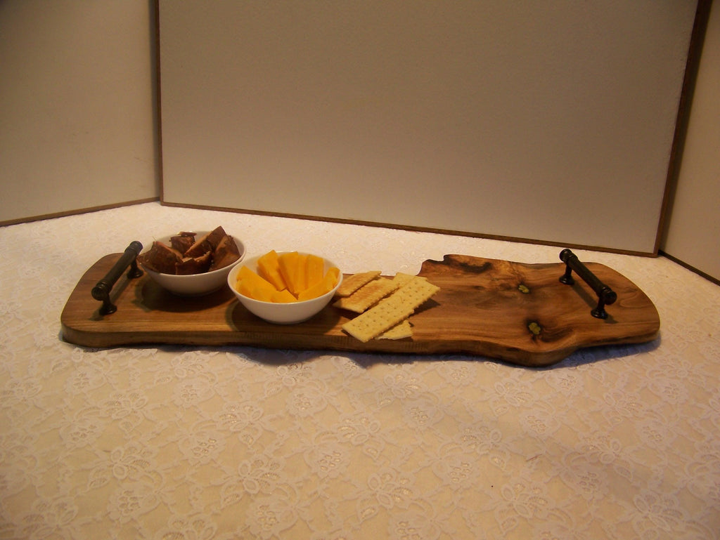 Live Edge Walnut Charcuterie Board with black handles