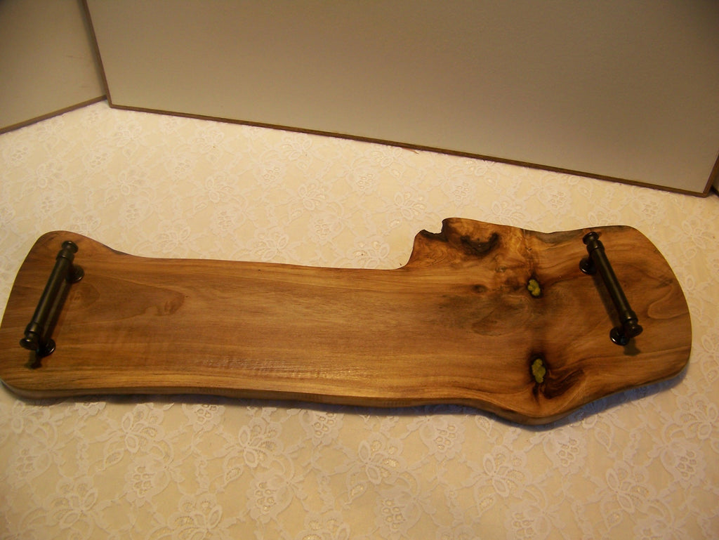 Live Edge Walnut Charcuterie Board with black handles