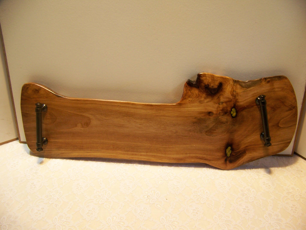 Live Edge Walnut Charcuterie Board with black handles