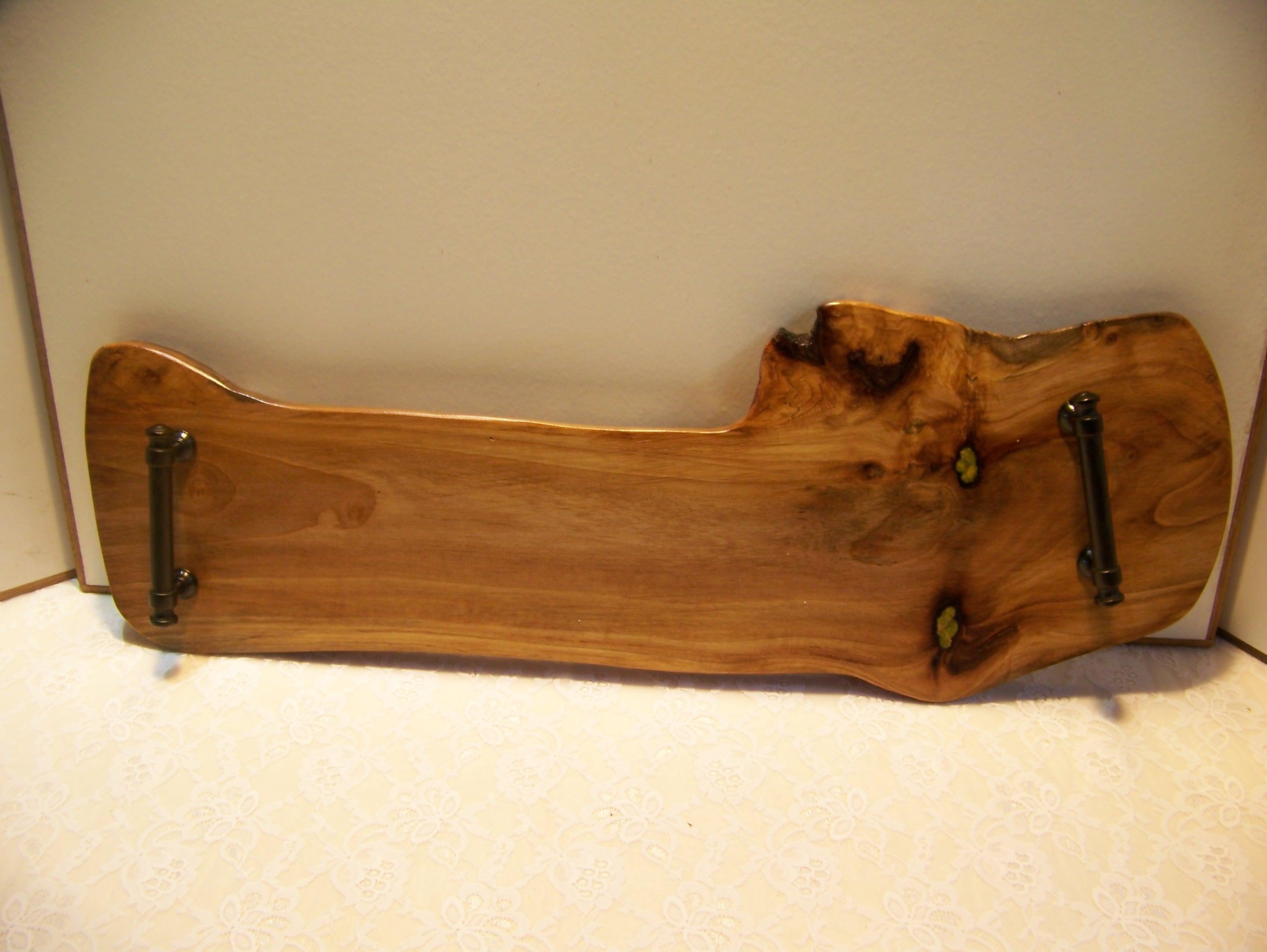 Live Edge Walnut Charcuterie Board with black handles