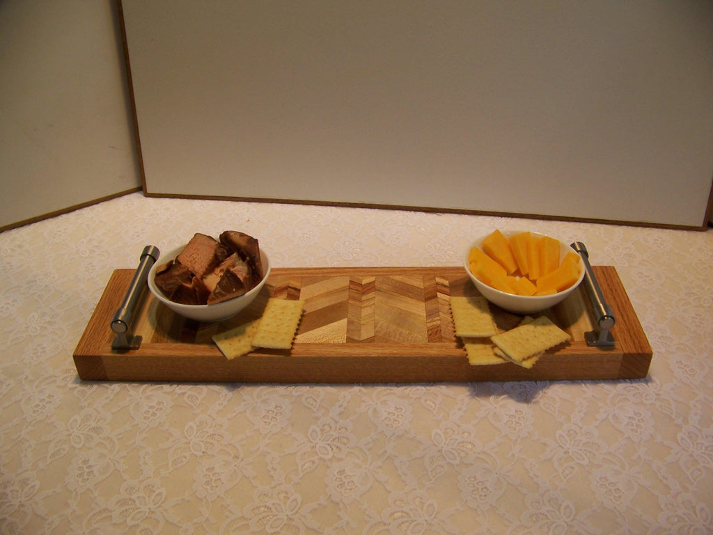 Cheese Board with brushed stainless handles -  Look at that pattern!