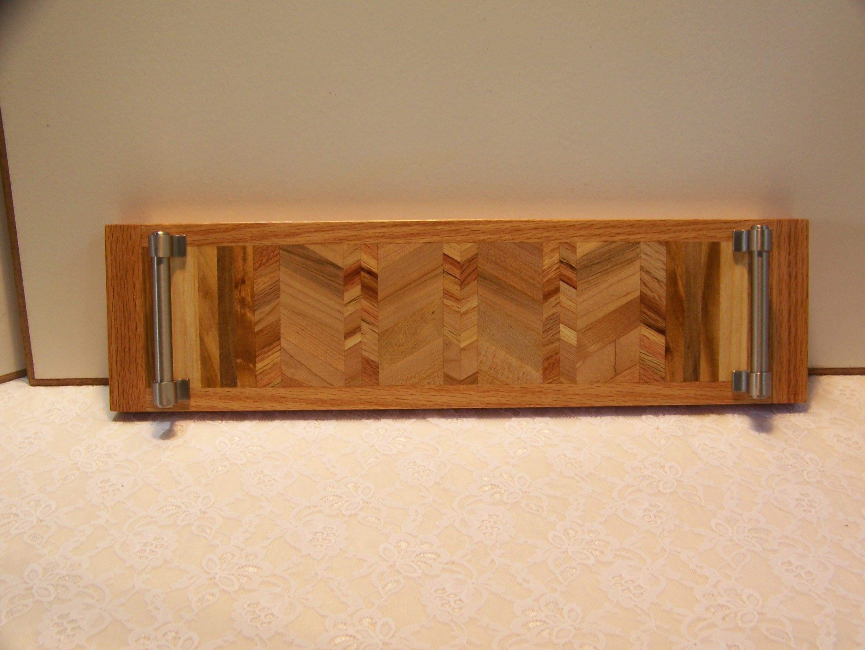 Cheese Board with brushed stainless handles -  Look at that pattern!