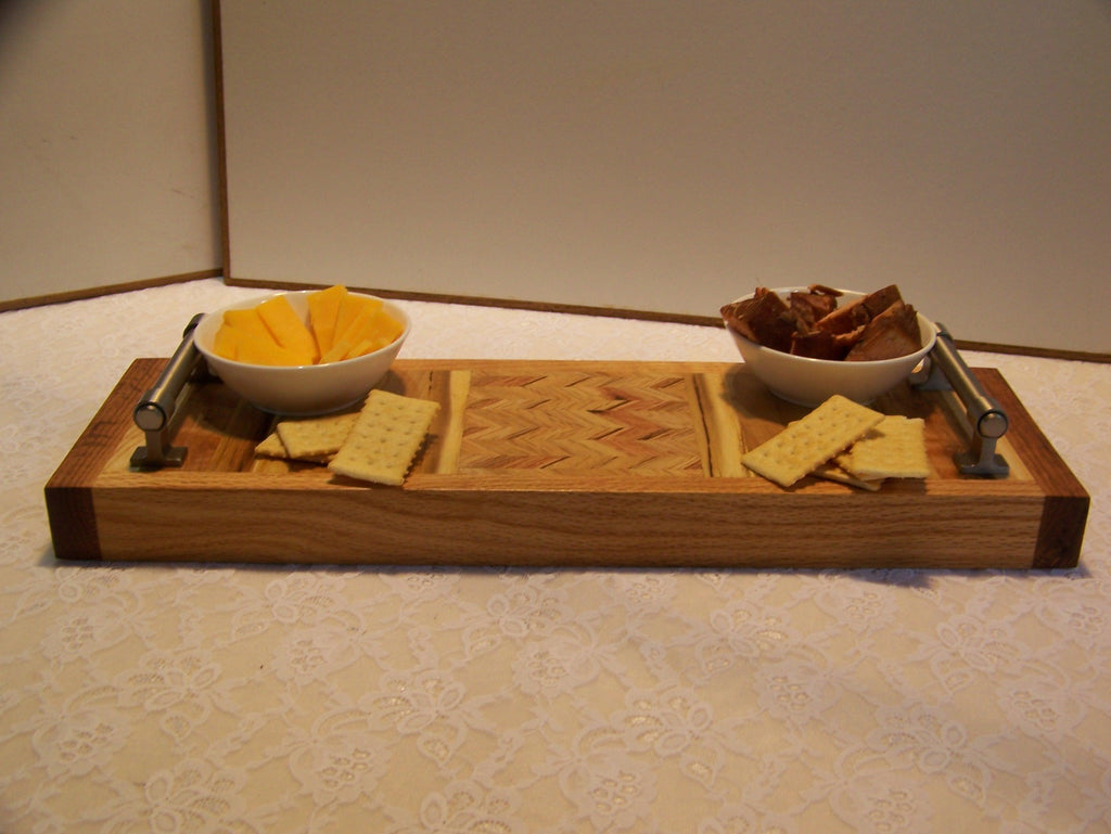 Cheese Board using multiple hardwoods-brushed nickel handles-chevron pattern