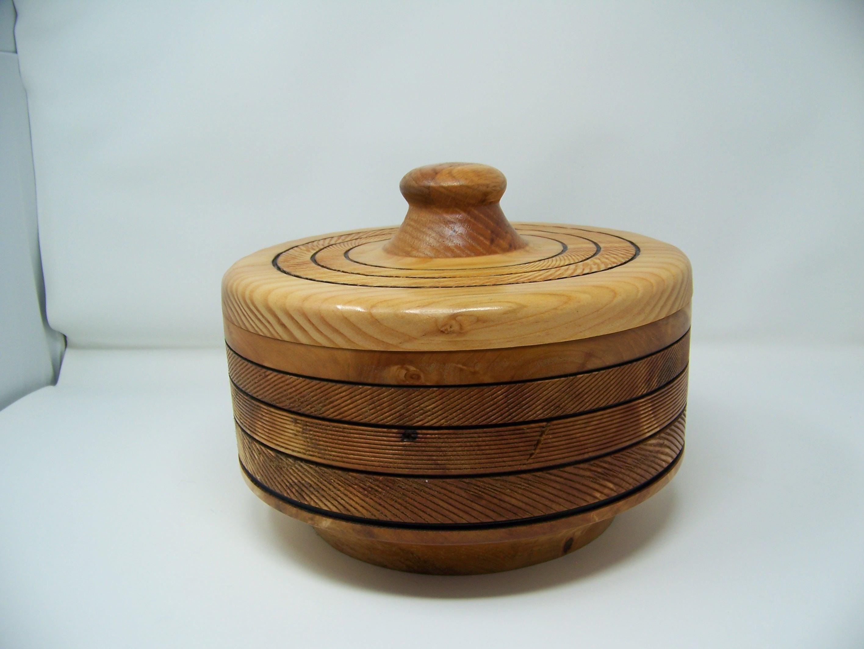 Maple and Douglas Fir Large Covered Bowl with lid and divided separators to divide the bowl.