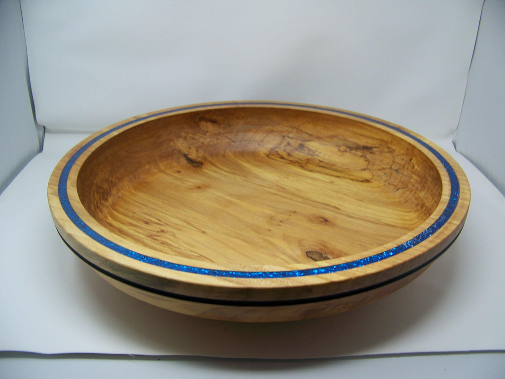 Maple - Very Large Maple Bowl - Lathe Turned - Inlaid Glitter/epoxy rim.