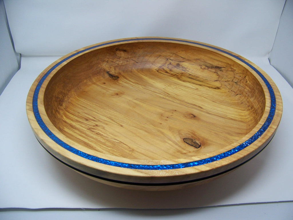 Maple - Very Large Maple Bowl - Lathe Turned - Inlaid Glitter/epoxy rim.