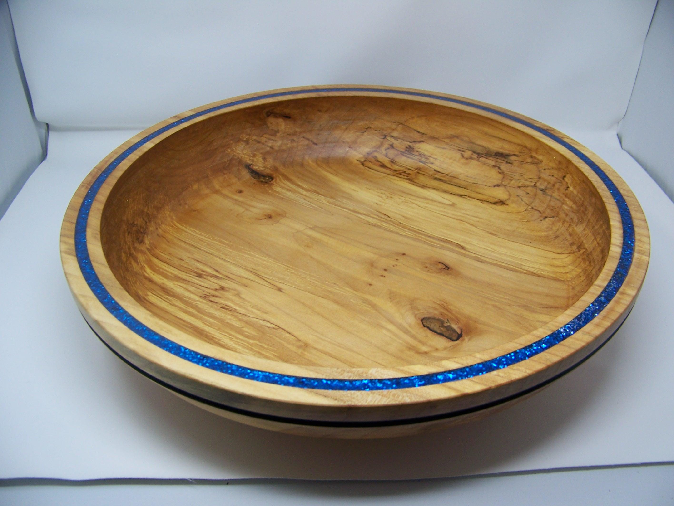 Maple - Very Large Maple Bowl - Lathe Turned - Inlaid Glitter/epoxy rim.