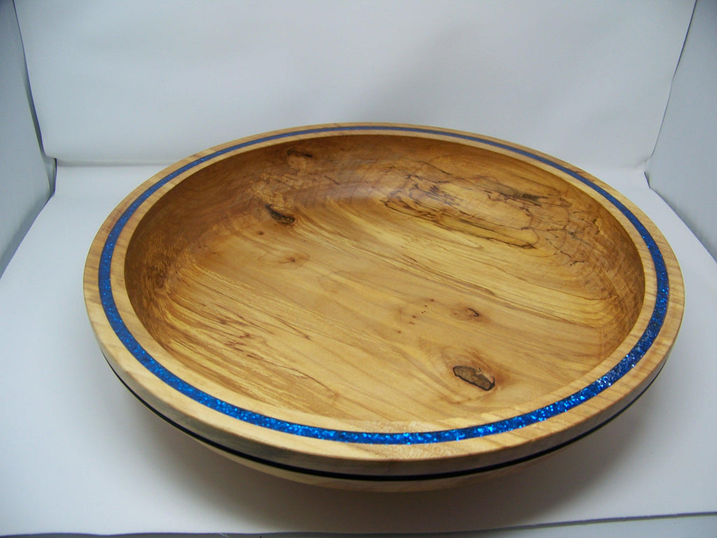 Maple - Very Large Maple Bowl - Lathe Turned - Inlaid Glitter/epoxy rim.