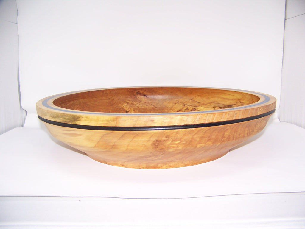 Maple - Very Large Maple Bowl - Lathe Turned - Inlaid Glitter/epoxy rim.