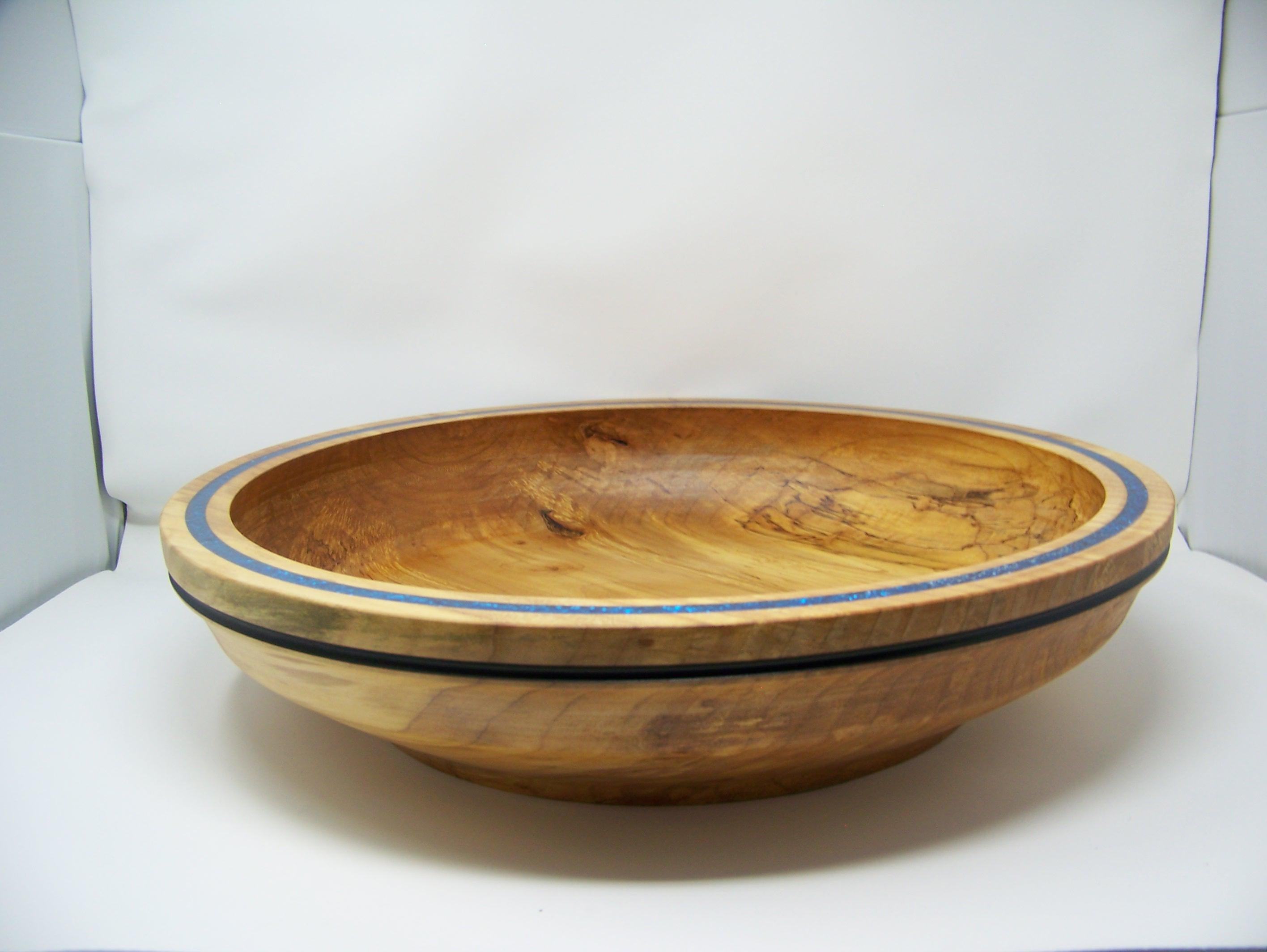 Maple - Very Large Maple Bowl - Lathe Turned - Inlaid Glitter/epoxy rim.