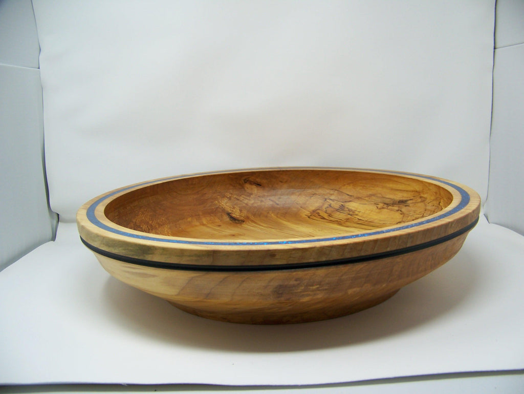 Maple - Very Large Maple Bowl - Lathe Turned - Inlaid Glitter/epoxy rim.