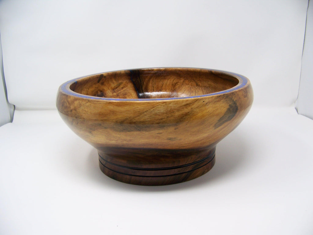 Black Walnut Large Bowl - Epoxy/blue glitter inlaid rim.