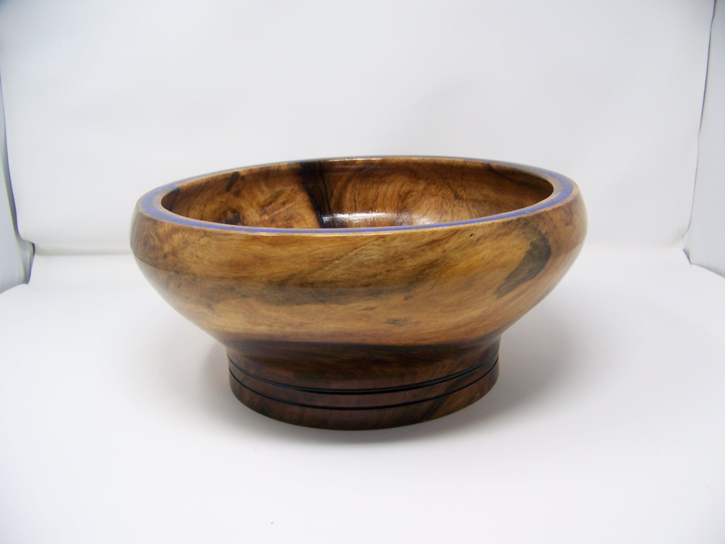 Black Walnut Large Bowl - Epoxy/blue glitter inlaid rim.