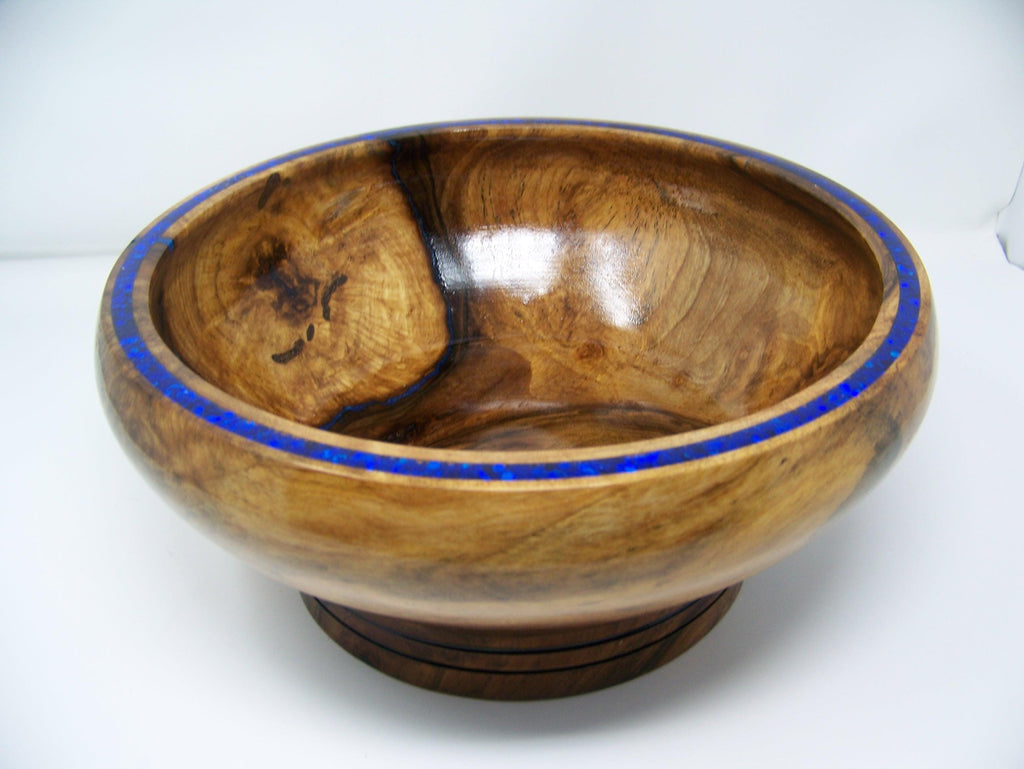 Black Walnut Large Bowl - Epoxy/blue glitter inlaid rim.