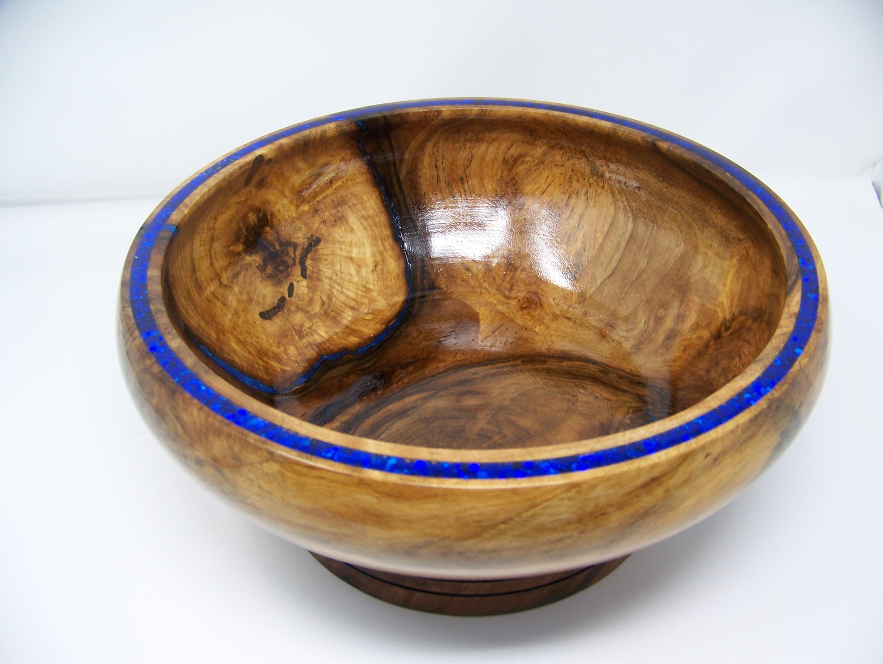 Black Walnut Large Bowl - Epoxy/blue glitter inlaid rim.