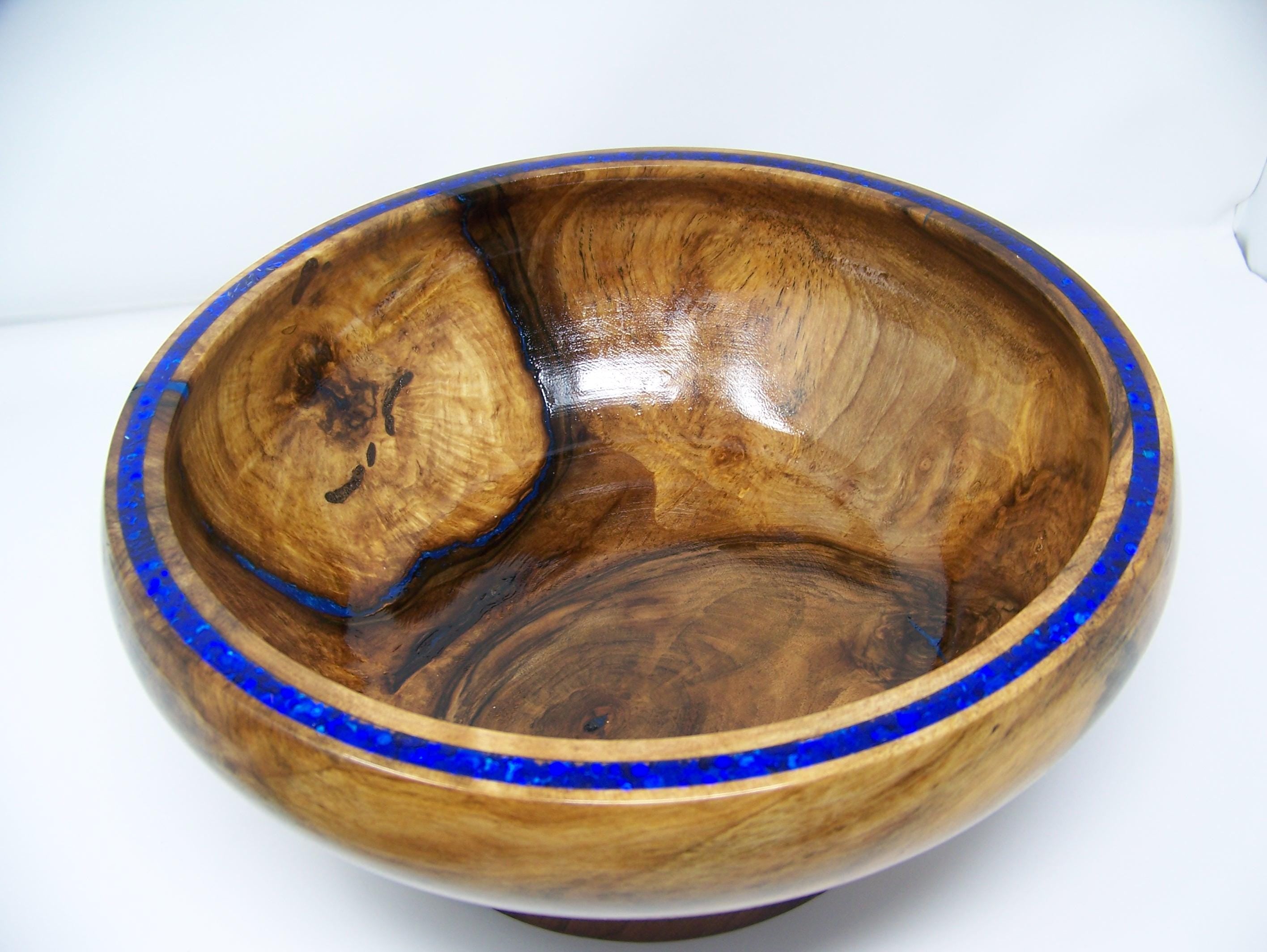 Black Walnut Large Bowl - Epoxy/blue glitter inlaid rim.