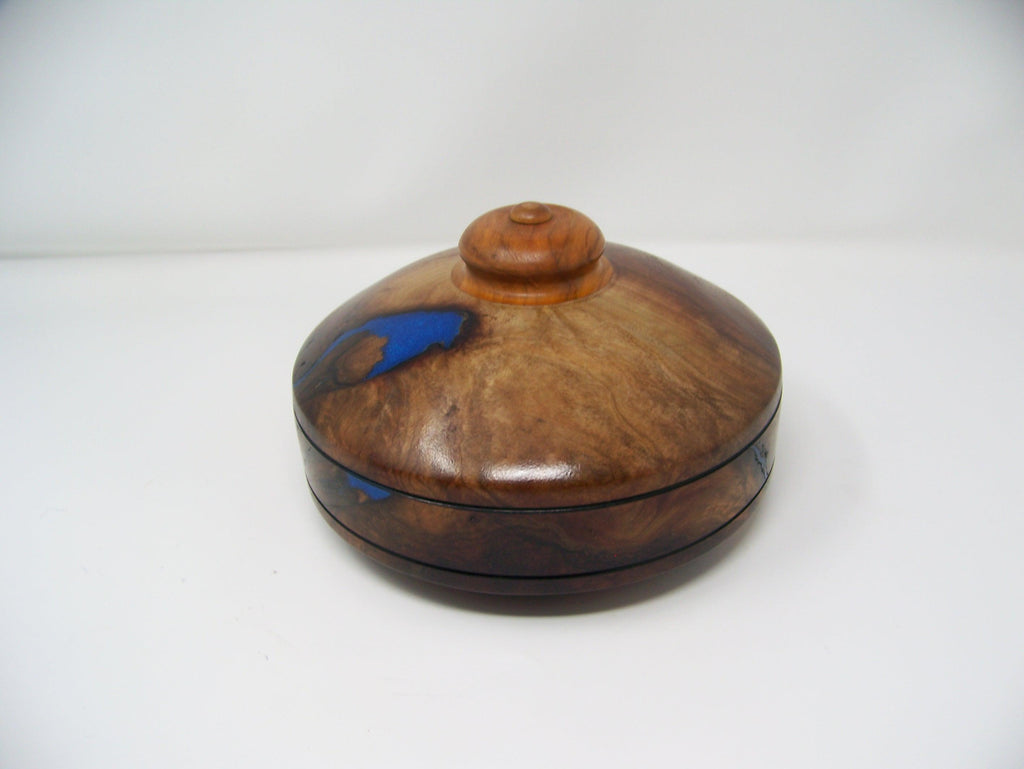 Walnut Covered Bowl - blue epoxy inlay