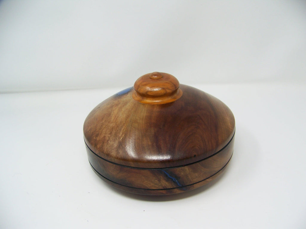 Walnut Covered Bowl - blue epoxy inlay