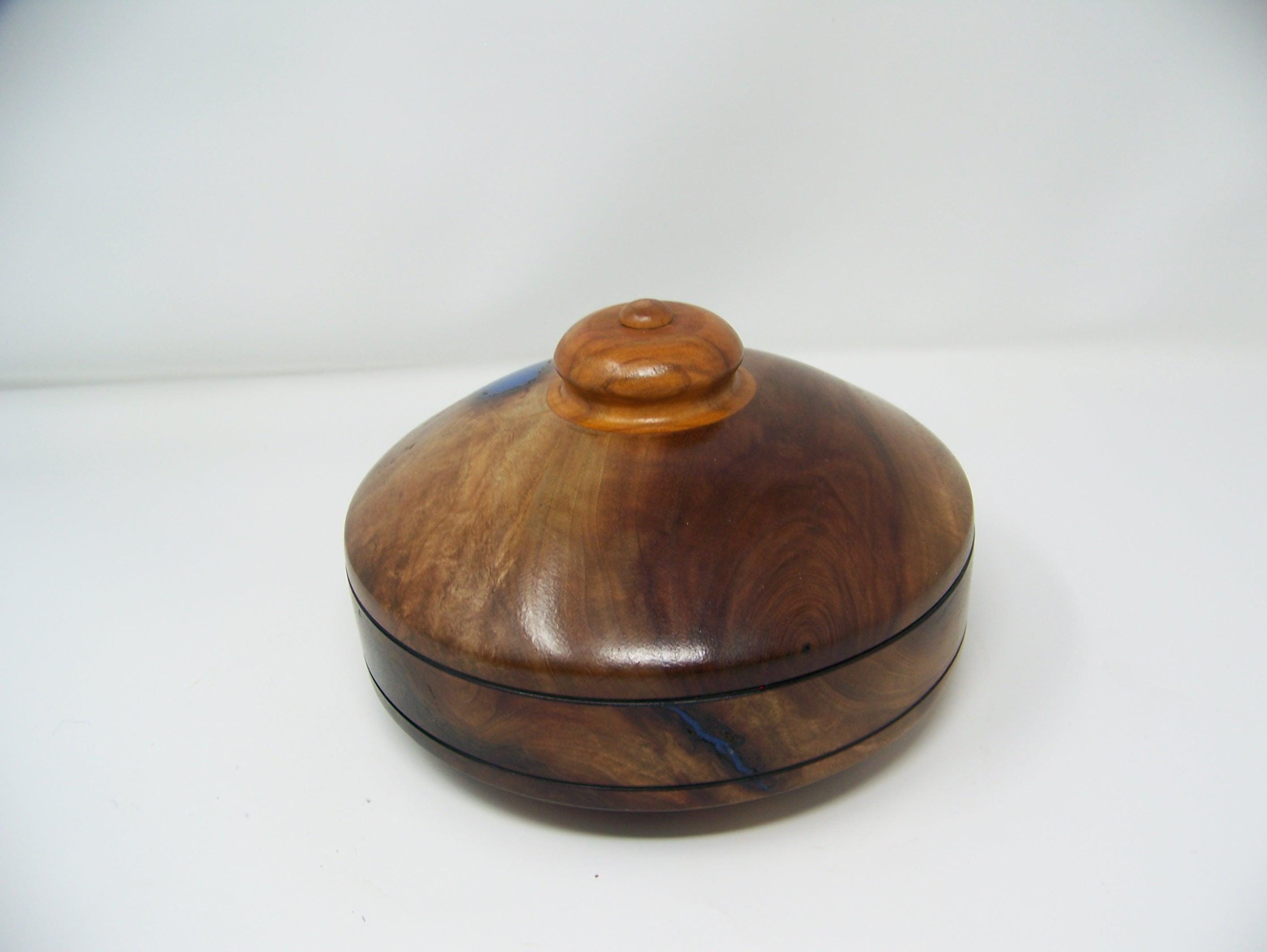 Walnut Covered Bowl - blue epoxy inlay