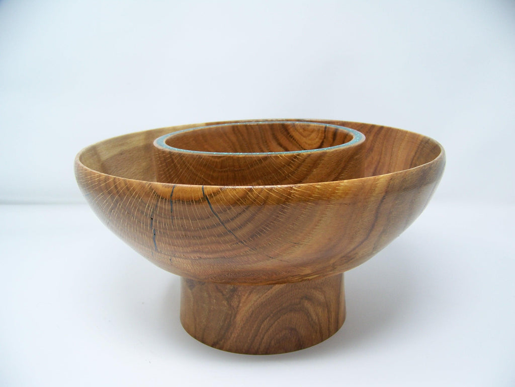 Oak - Chip and Dip Bowl - 2 Tier Bowl - Lathe Turned