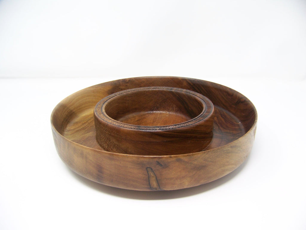 Black Walnut - Chip and Dip Bowl w/Detailing - Candy Dish - Lathe Turned