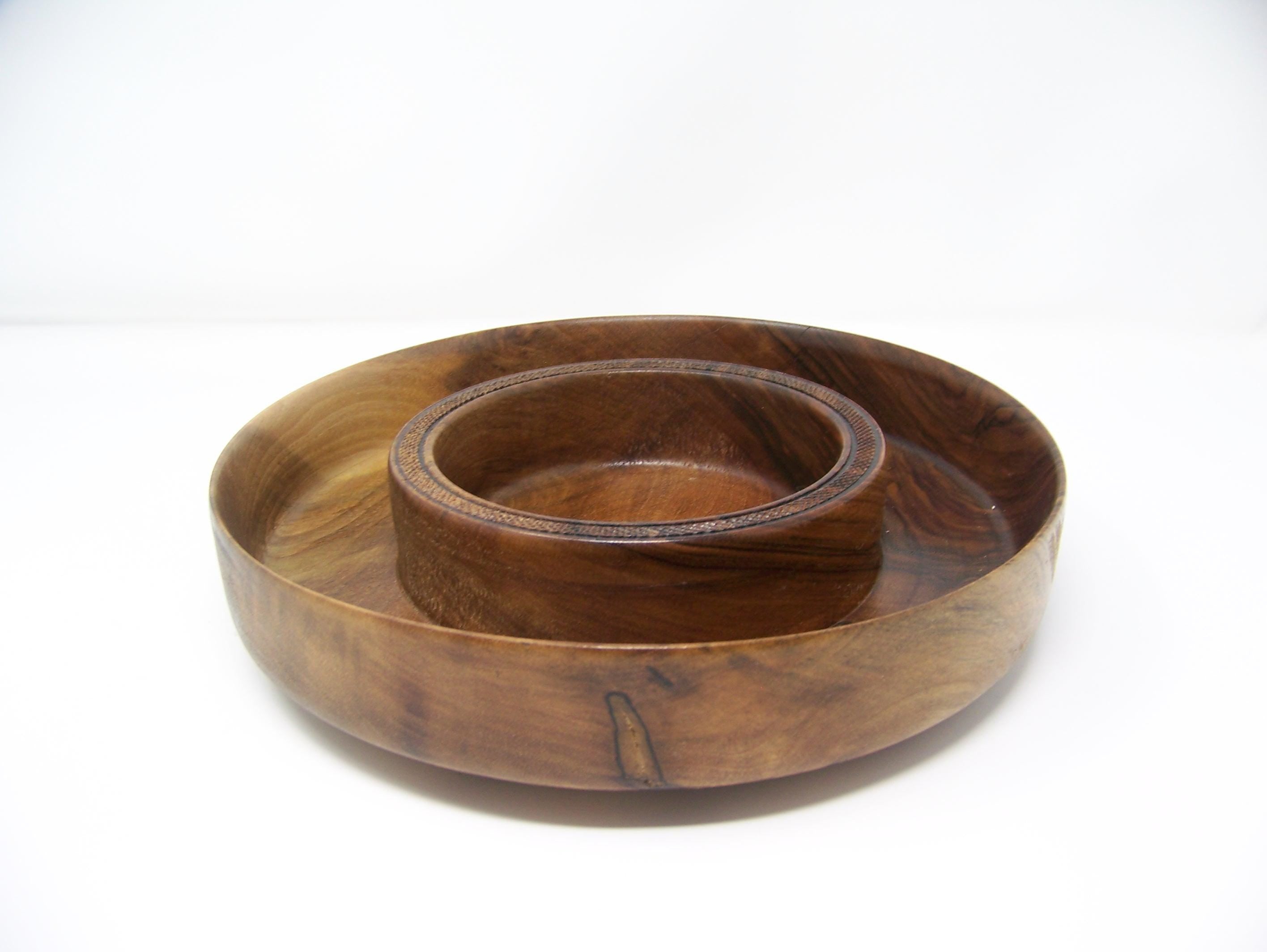Black Walnut - Chip and Dip Bowl w/Detailing - Candy Dish - Lathe Turned