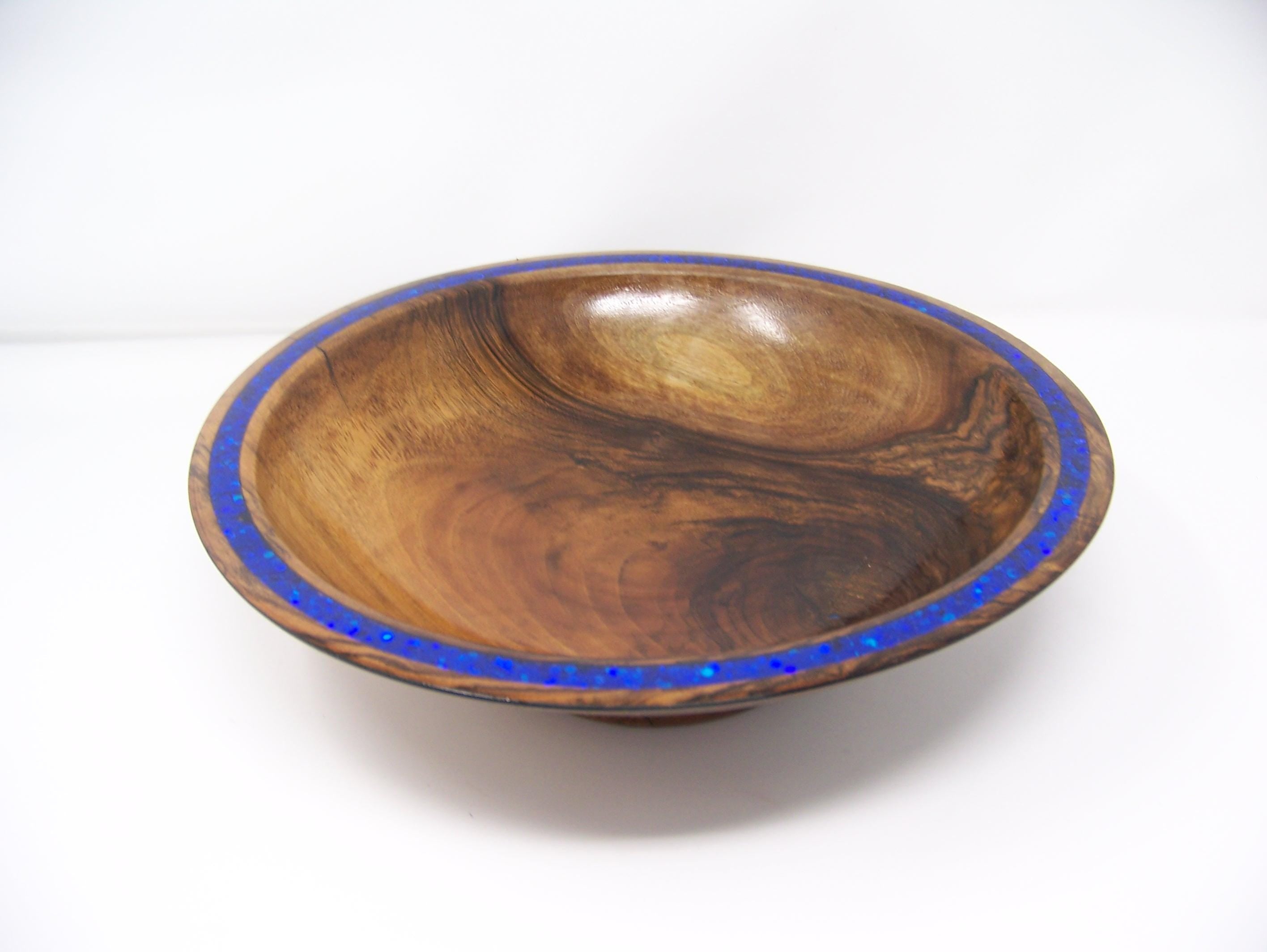 Black Walnut - Large Bowl with Blue Glitter w/Epoxy inlaid in Rim