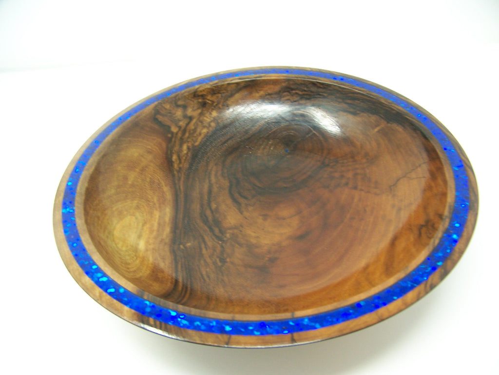 Black Walnut - Large Bowl with Blue Glitter w/Epoxy inlaid in Rim