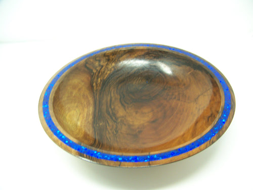 Black Walnut - Large Bowl with Blue Glitter w/Epoxy inlaid in Rim