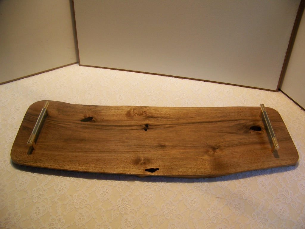 Live Edge Walnut Charcuterie Board with Brass/Grey Knurled Handles.