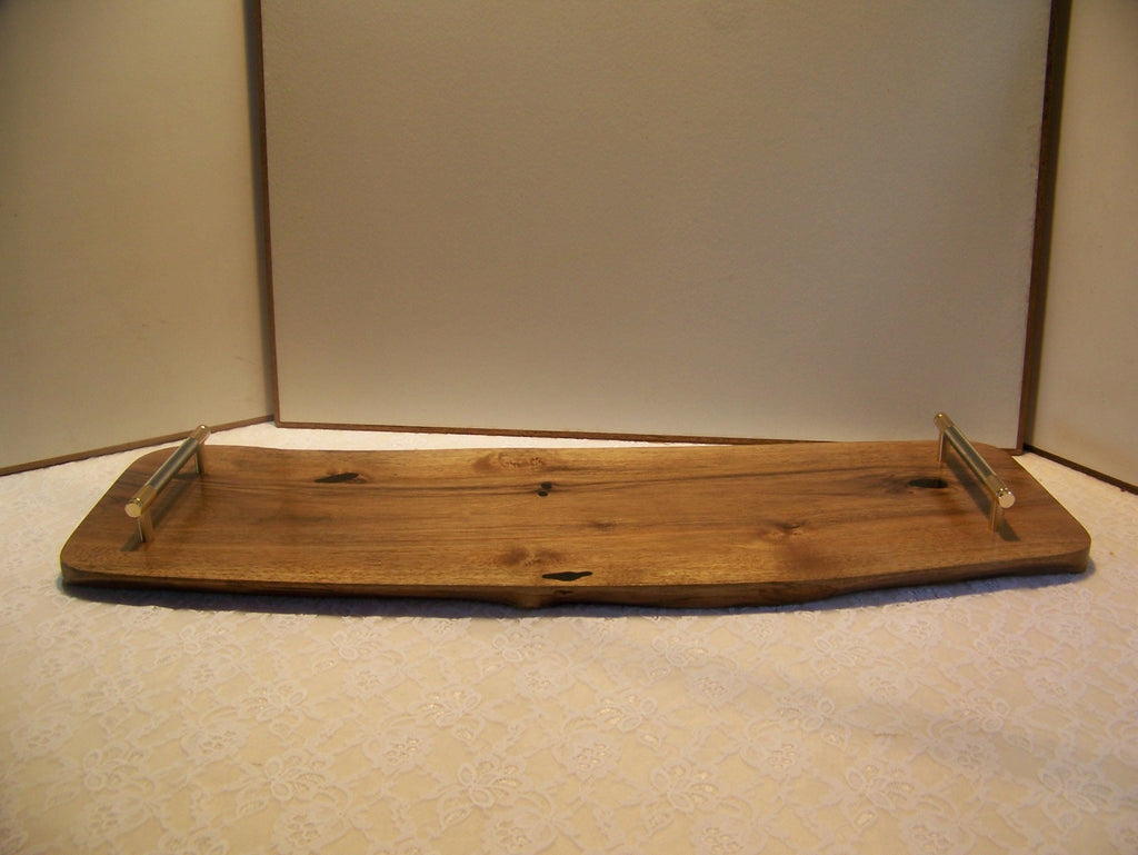 Live Edge Walnut Charcuterie Board with Brass/Grey Knurled Handles.