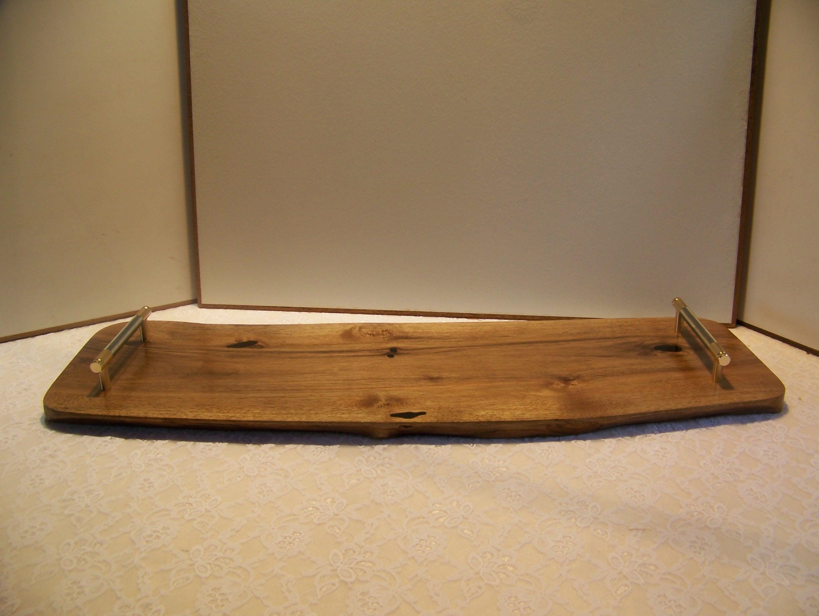 Live Edge Walnut Charcuterie Board with Brass/Grey Knurled Handles.
