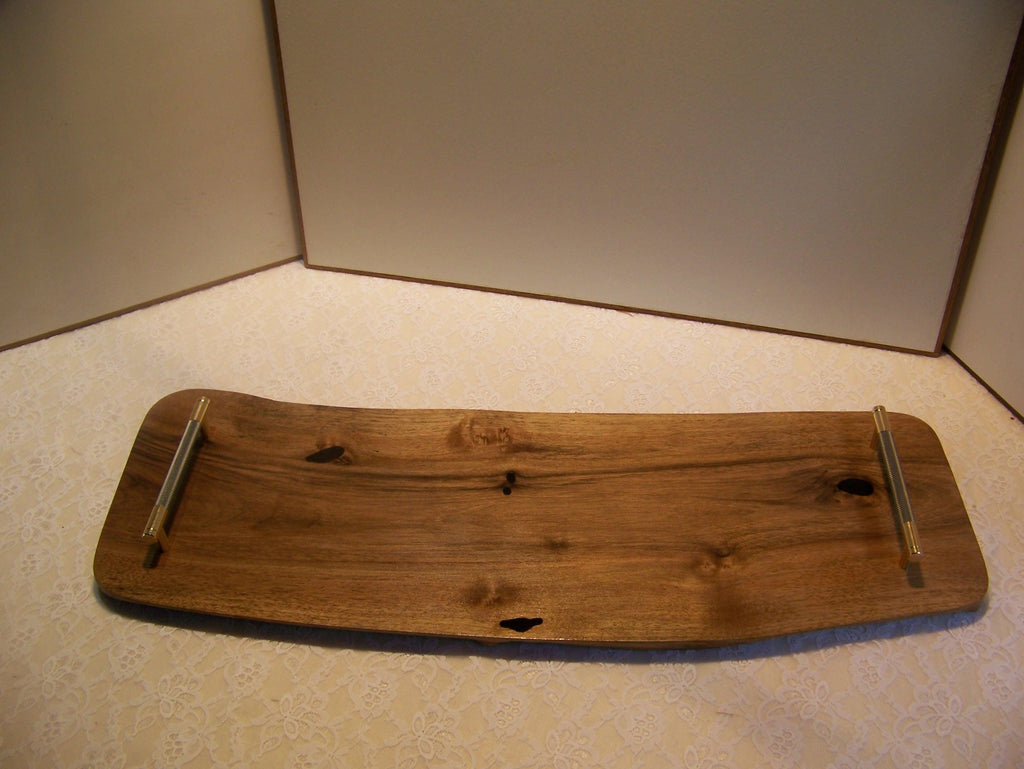 Live Edge Walnut Charcuterie Board with Brass/Grey Knurled Handles.