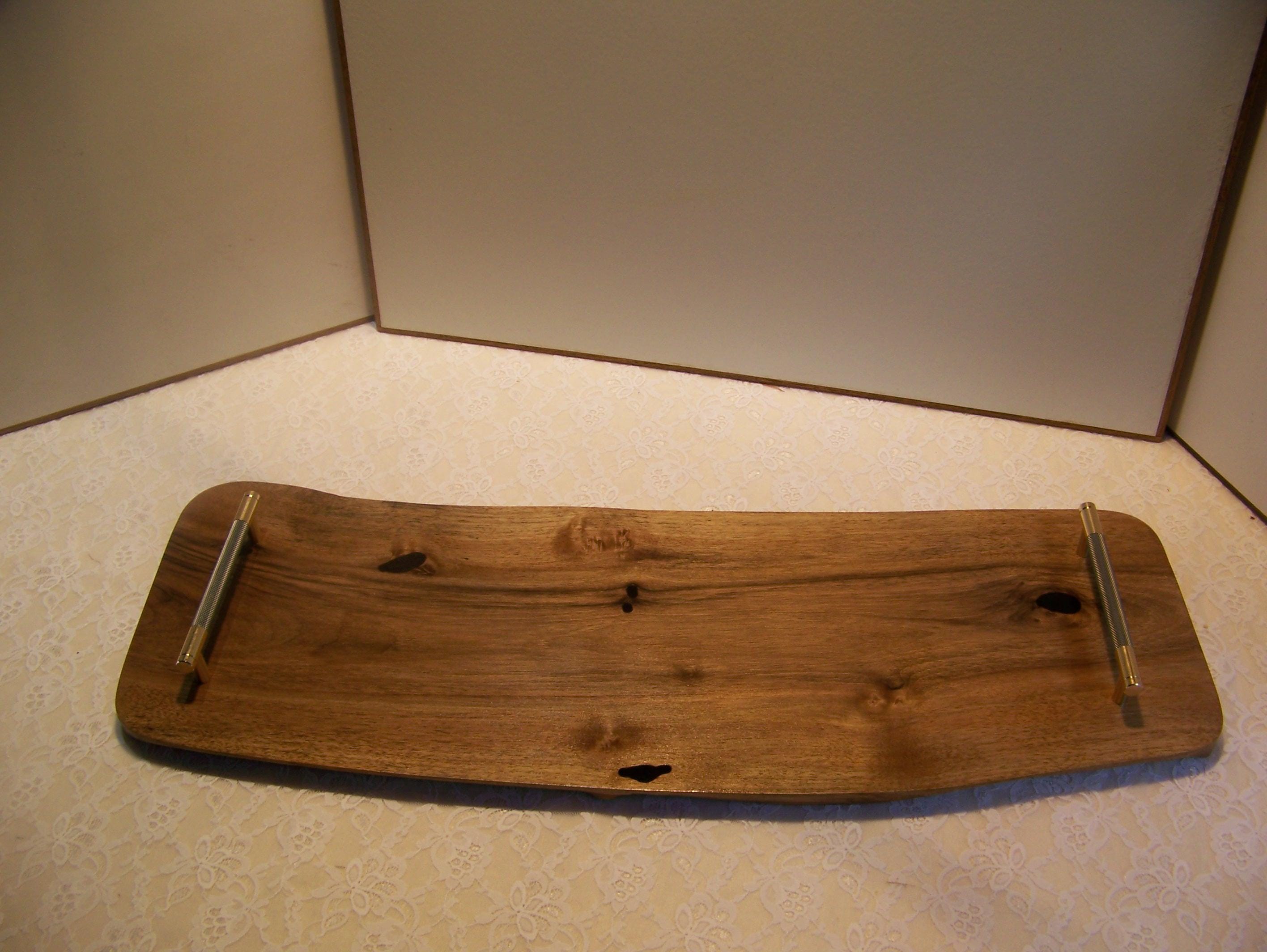Live Edge Walnut Charcuterie Board with Brass/Grey Knurled Handles.
