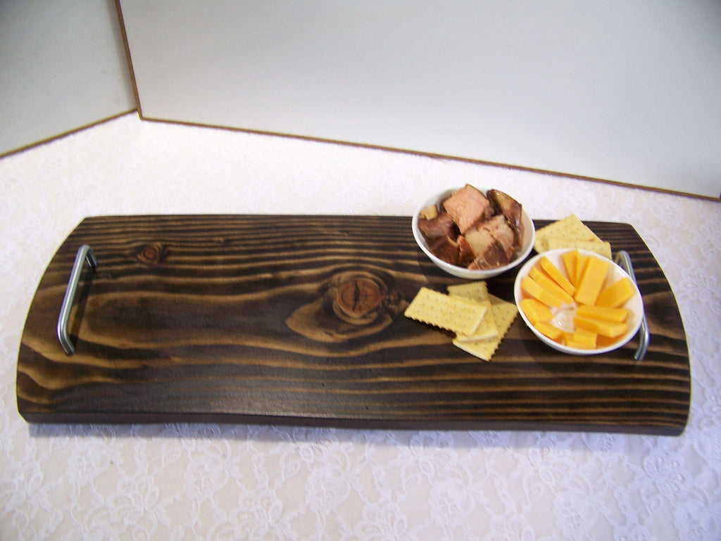 Live Edge Douglas Fir Charcuterie Board with brushed nickel Handles - Dark stain