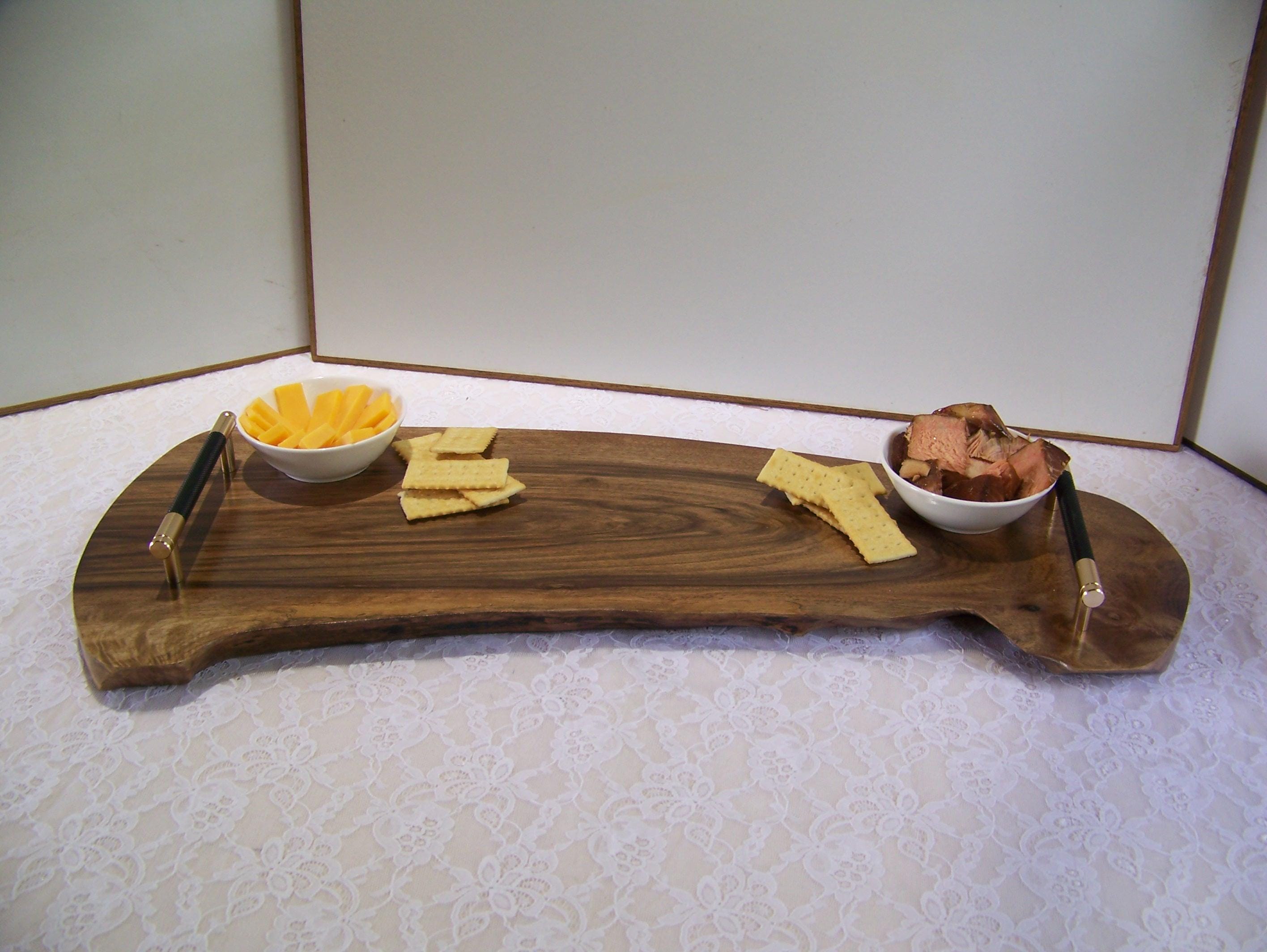 Live Edge Walnut Charcuterie Board with Brass/Black Knurled Handles