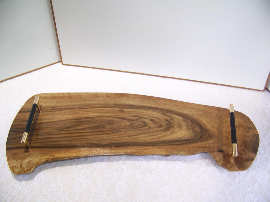 Live Edge Walnut Charcuterie Board with Brass/Black Knurled Handles