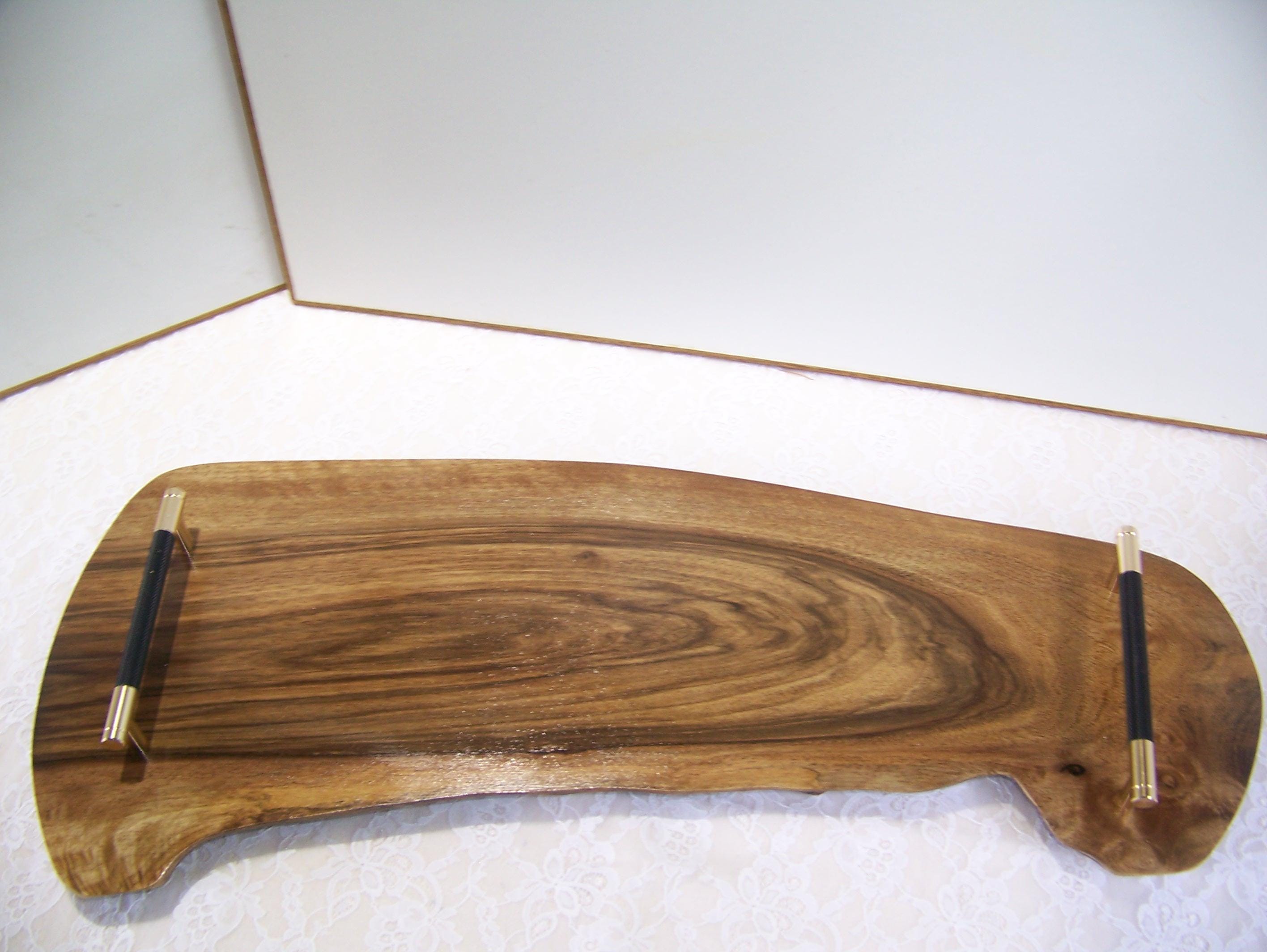 Live Edge Walnut Charcuterie Board with Brass/Black Knurled Handles