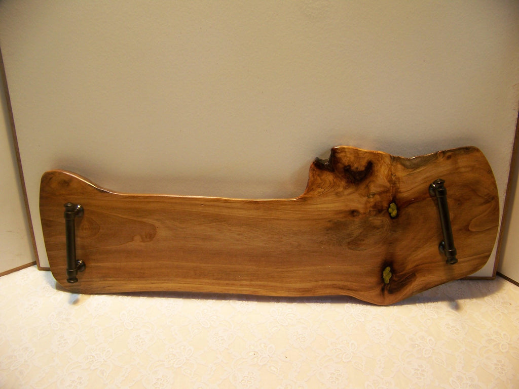 Live Edge Walnut Charcuterie Board with black handles