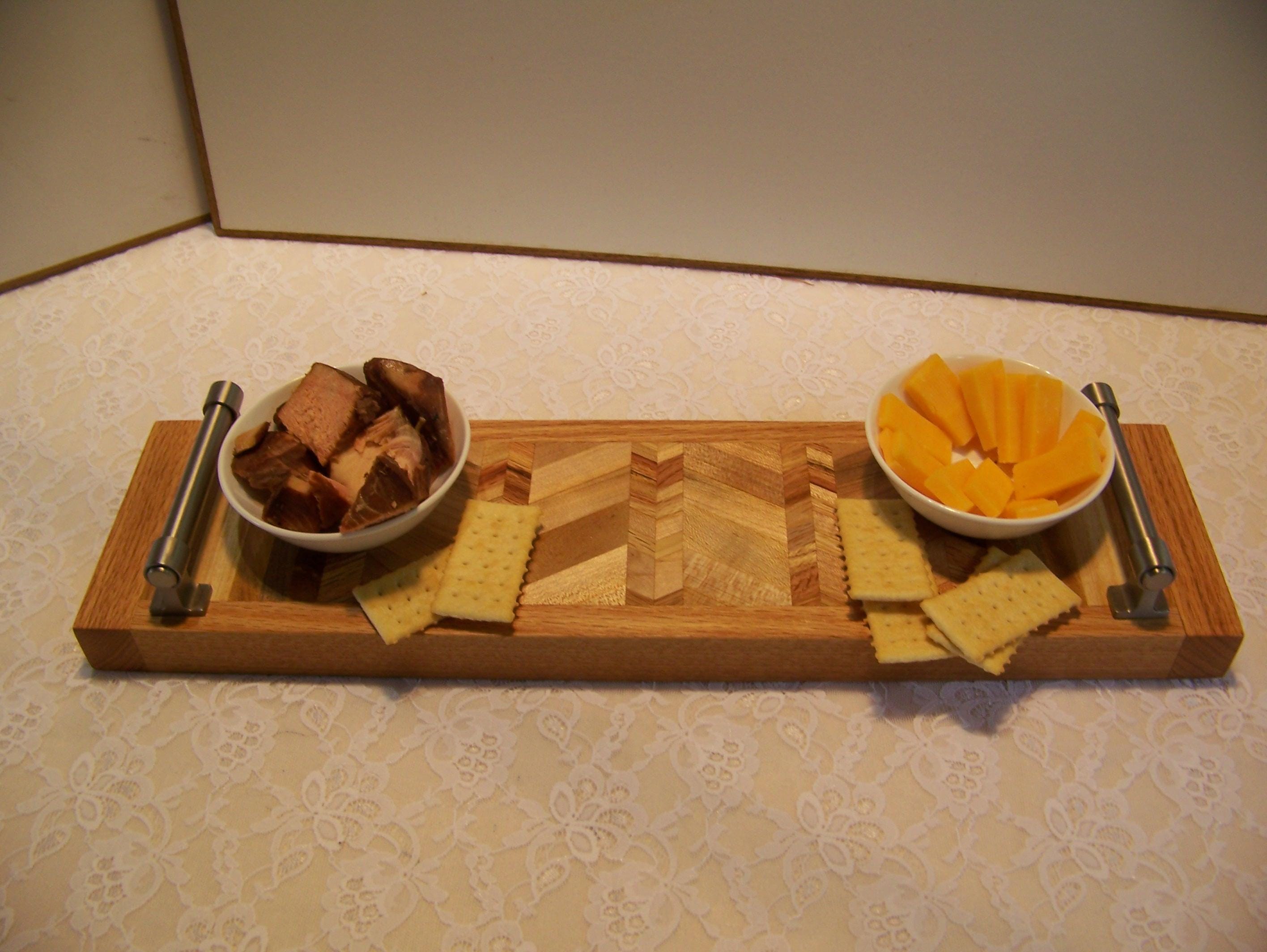 Cheese Board with brushed stainless handles -  Look at that pattern!