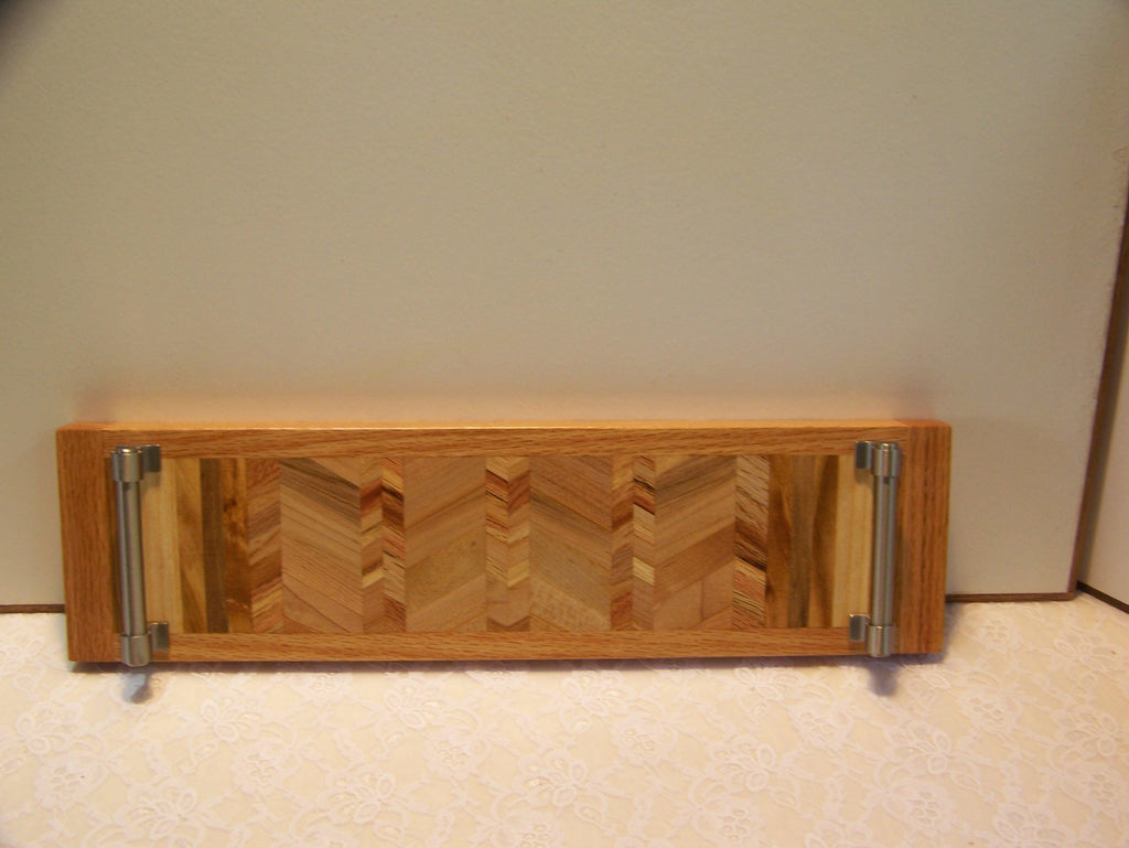 Cheese Board with brushed stainless handles -  Look at that pattern!
