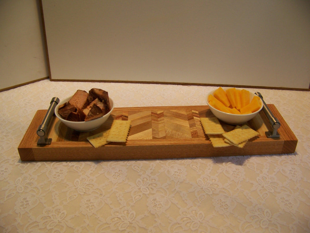 Cheese Board with brushed stainless handles -  Look at that pattern!