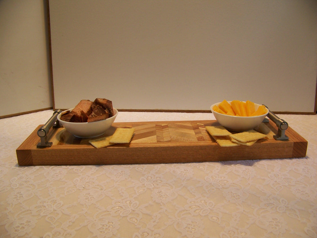 Cheese Board with brushed stainless handles -  Look at that pattern!