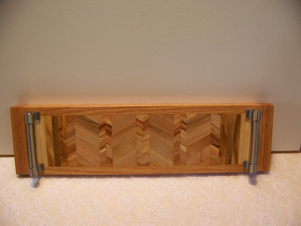 Cheese Board with brushed stainless handles -  Look at that pattern!