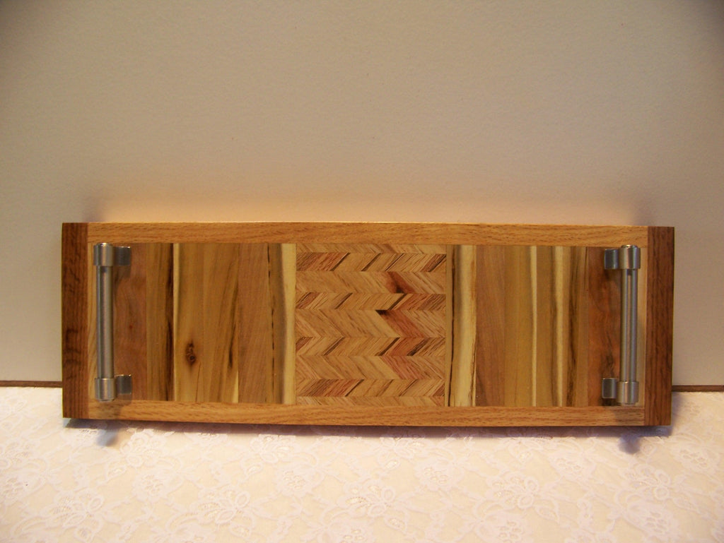 Cheese Board using multiple hardwoods-brushed nickel handles-chevron pattern