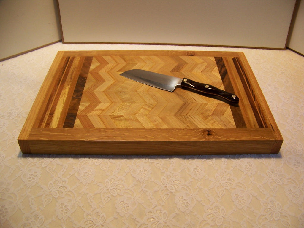 Cutting Board - various hardwoods in a chevron pattern -